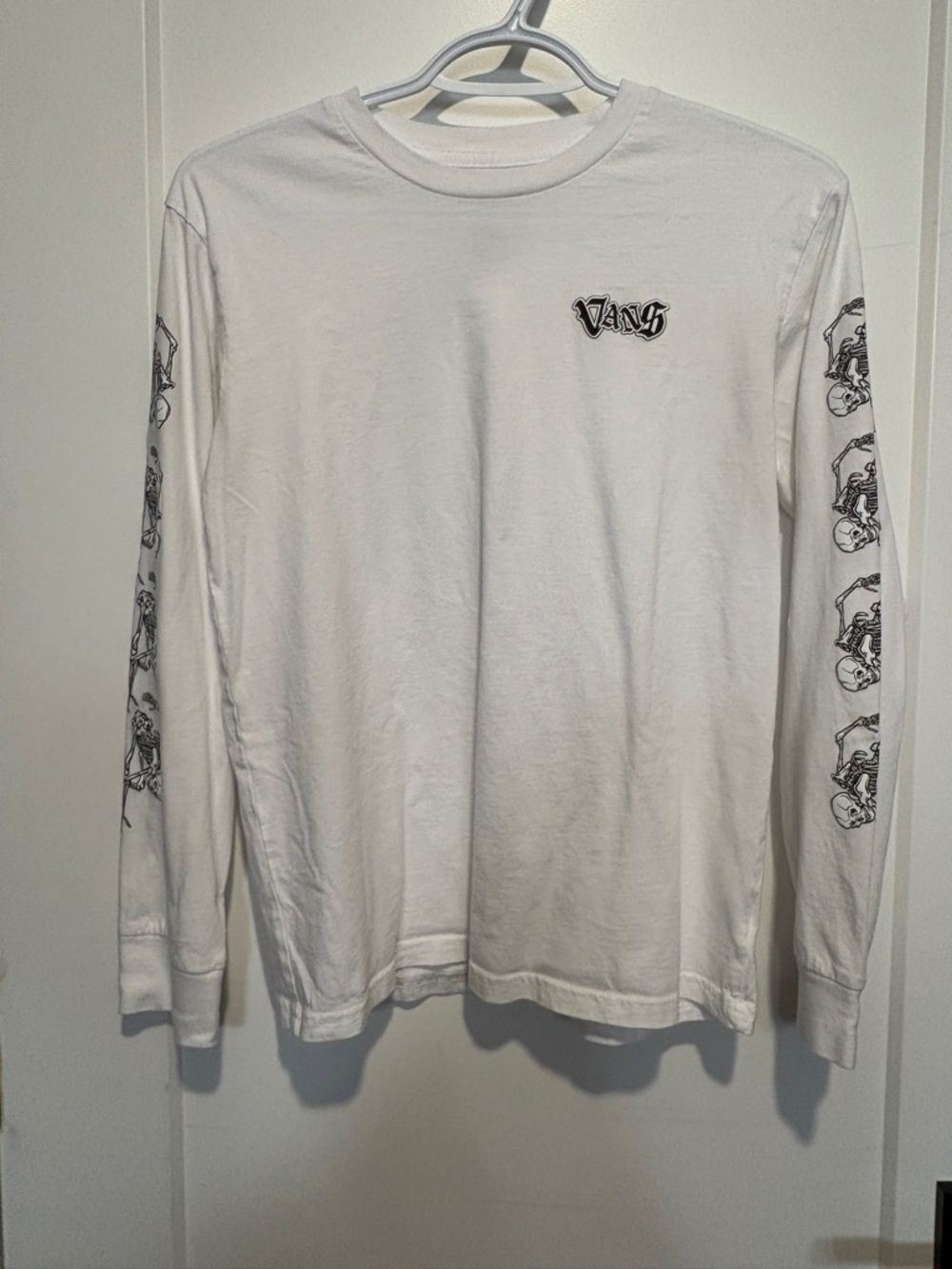 Vans White Long Sleeve Tee with Sleeve Skull Graphics
